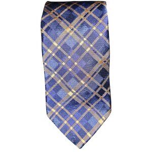 Brooks Brothers Mens Silk‎ Tie Blue & Gold Plaid Pattern
